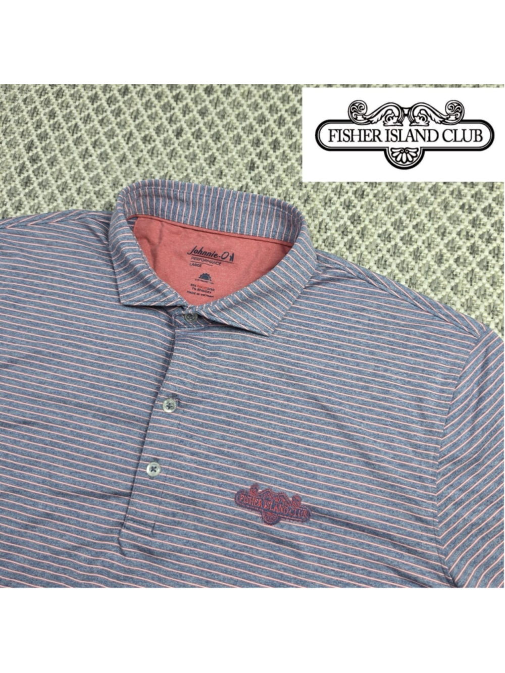 Fisher Island Club Johnnie-O Mens L Performance Golf Polo Shirt Striped Miami